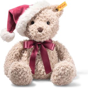 Steiff Cuddly Toy Jimmy Teddy Bear Christmas, Cute Stuffed Toy with Plastic Eyes, Children, Boys & Girls, Friends, 30 cm, Beige, 114267