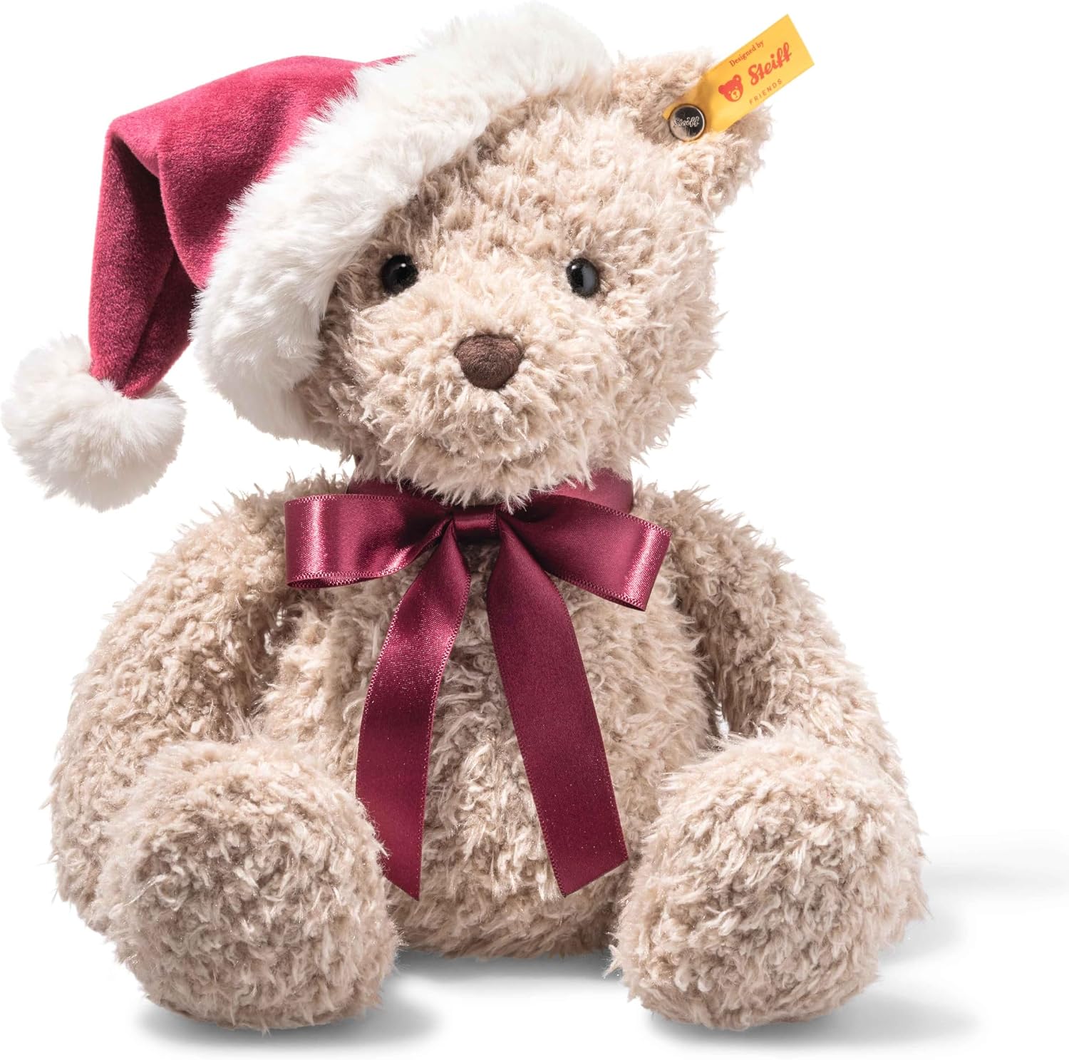 Steiff Cuddly Toy Jimmy Teddy Bear Christmas, Cute Stuffed Toy with Plastic Eyes, Children, Boys & Girls, Friends, 30 cm, Beige, 114267